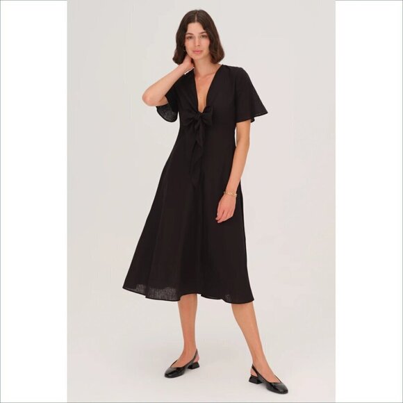 Harshman Dresses & Skirts - Harshman Los Angeles Fiorella midi dress black shift tie linen cotton new XS